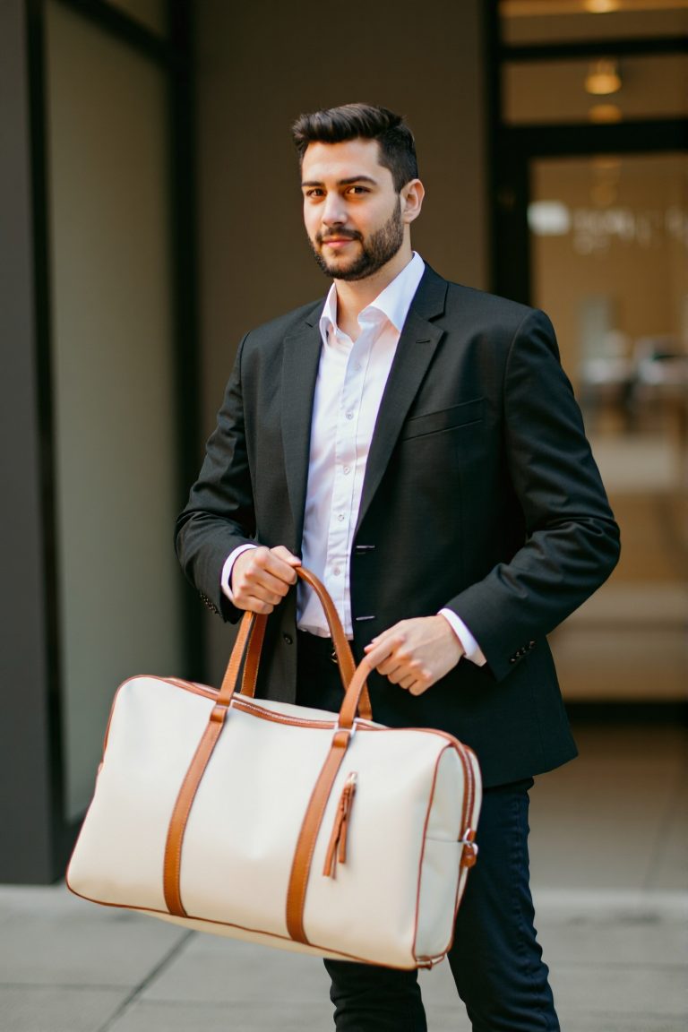 LuxKayMarche First Class Foldable Travel Bag - White Brown
